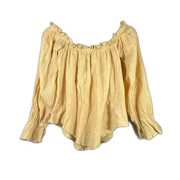 Vintage USA Cotton Gauze Prairie Peasant Blouse Off Shoulder Boho Top S - Image 8