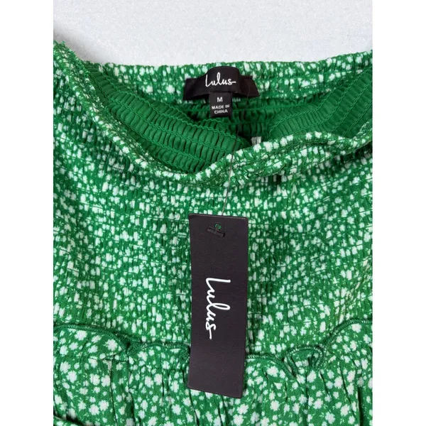 Lulus Green Floral Smocked Off-The-Shoulder Mini Dress NWT Medium - Image 6