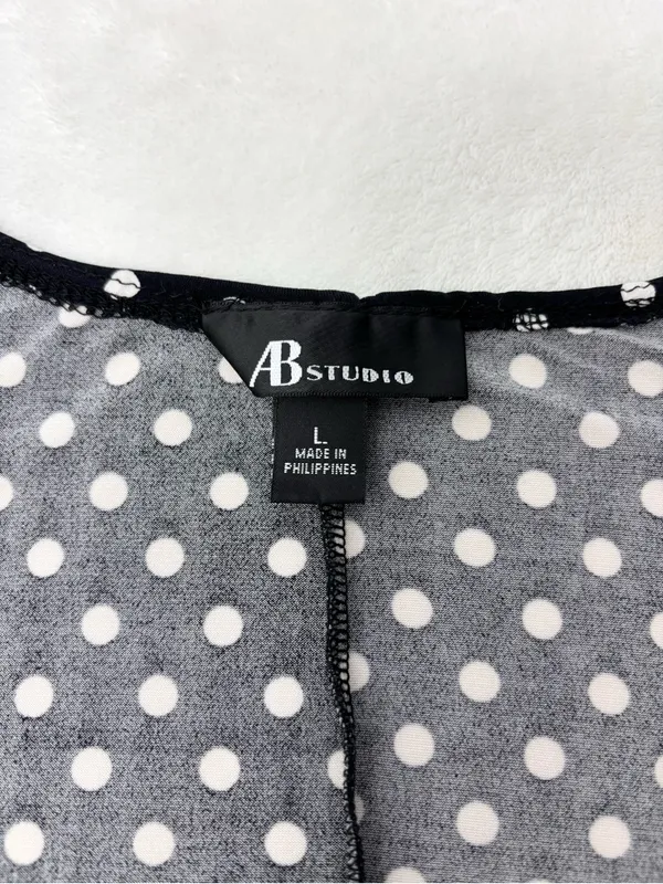 AB‎ Studio Black and White Polka Dot Wrap Midi Dress Size L - Image 6