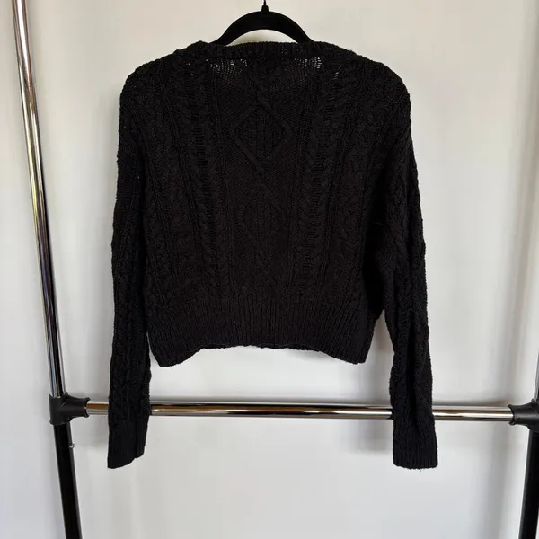 Denim & Supply Ralph Lauren Black Cableknit Boxy Crewneck Sweater Small - Image 3
