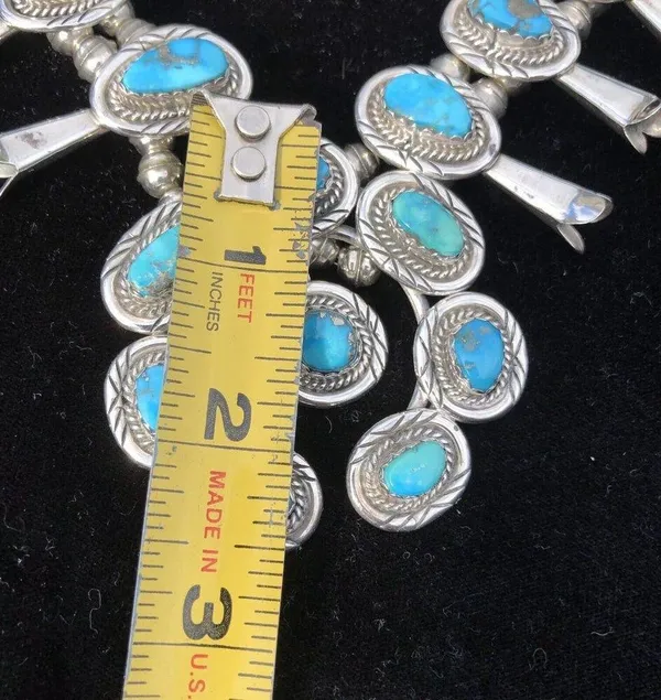 Vintage Sterling Silver Kingman Turquoise Squash Blossom Necklace Jewelry - Image 15