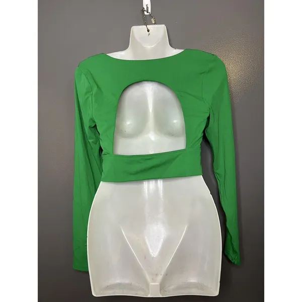 OFFLINE By Aerie Shirt Womens Medium Green Real Me Scoop Back Cropped Top - Image 5