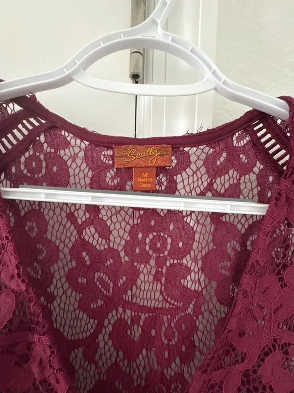 Scully Honey Creek Burgundy Lace Bell Sleeve Dress Size M - Image 2