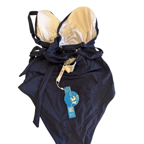 Cupshe Navy Blue Textured Wrap One Piece Swimsuit‎ NWT Womens Size Medium - Image 3