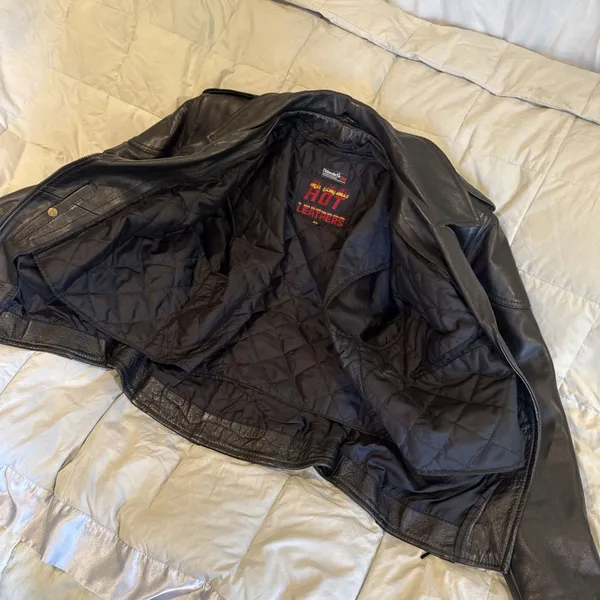 Hot Leathers Studded Black Motorcycle Jacket Zip Out Lining Harley patch Size XL - Image 2