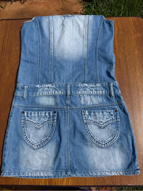 CCIOL Denim Sleeveless Mini Dress Women’s M Blue Button Front 100% Cotton - Image 10