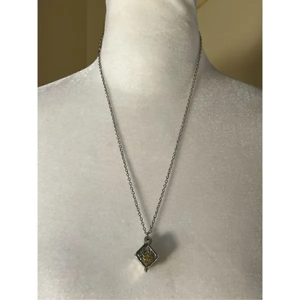 Silver Tone Tree Cage Box Glow in the Dark Necklace - Image 2