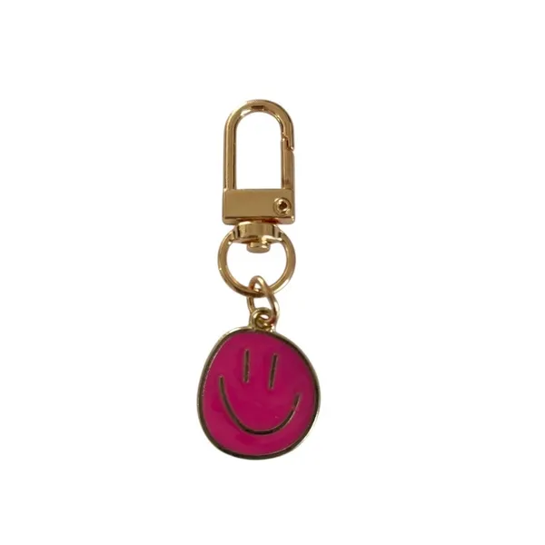 Happy Face Keychain Set Bag Charms Pink/White/Gold Y2K Twee Accessories - Image 3