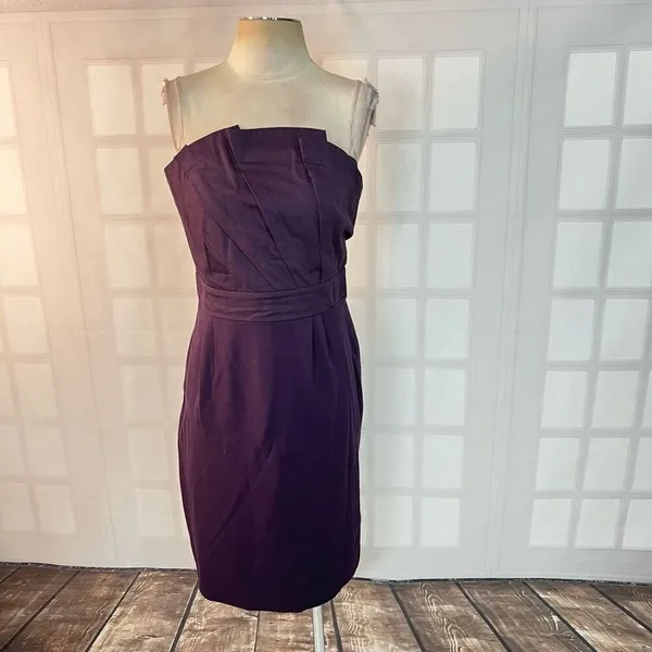 Deletta Anthropologie Purple Strapless fanned bodice cocktail Dress Size M - Image 3