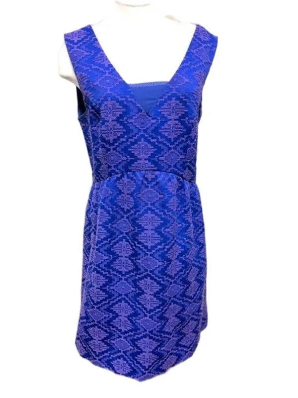 Maeve for Anthropologie Blue Purple Geometric Print Mini Dress Size 12 - Image 3