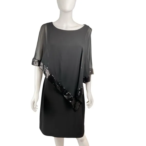 Scarlett‎ Women's Cape Sequence Shift Dress Black 10 Cocktail Wedding Party - Image 3