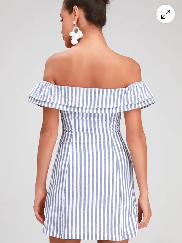 Lulus Seaside Skipper Blue Striped Off-the-Shoulder Mini Dress - Image 2