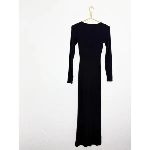 Skims Soft Lounge Maxi Dress Size Small Black Ribbed Long Sleeve Bodycon - Image 11
