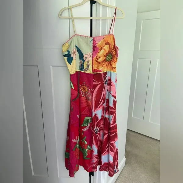 NWT Farm Rio Mixed Garden Dress Floral‎ Patch Linen Midi - Image 2