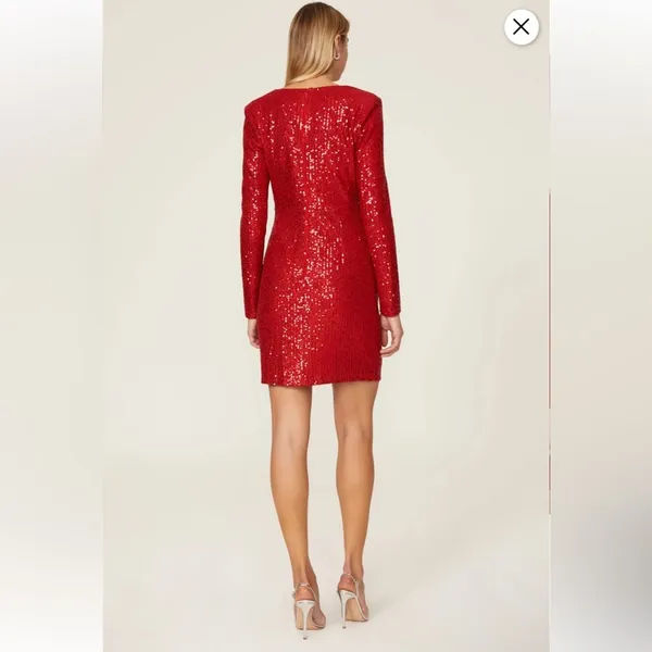RTR One33 Social Red Sequin Drape Long‎ Sleeve Sheath Mini Dress Sz 4 - Image 2