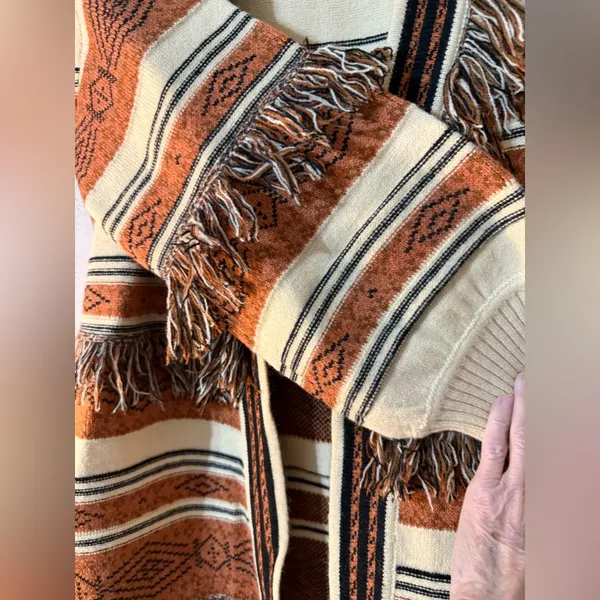 SAINTS & HEARTS WEST IS BEST FRINGE CARDIGAN Women's Multicolor Striped Sweater - Image 4