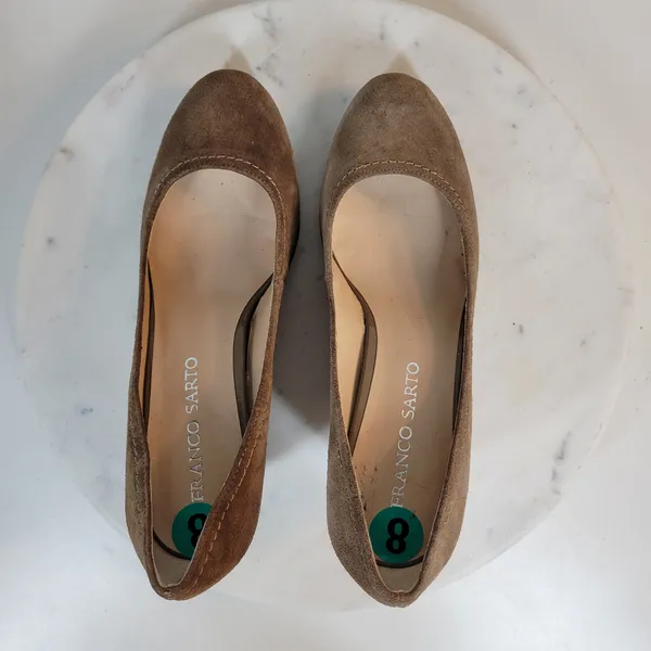 Franco Sarto Womens Zaina Shoes 8 Tan Suede Leather Wedge Slip On Round Toe - Image 13