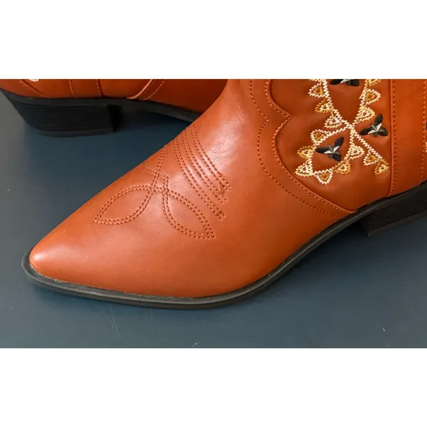 Sam & Libby Cowboy Boots Womens Size 9 Brown Western Embroidered Studded NWT - Image 7