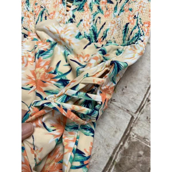 Tori Praver‎ Seafoam Swimwear Womens XS Peach Floral NWT Smocked One Piece - Image 3