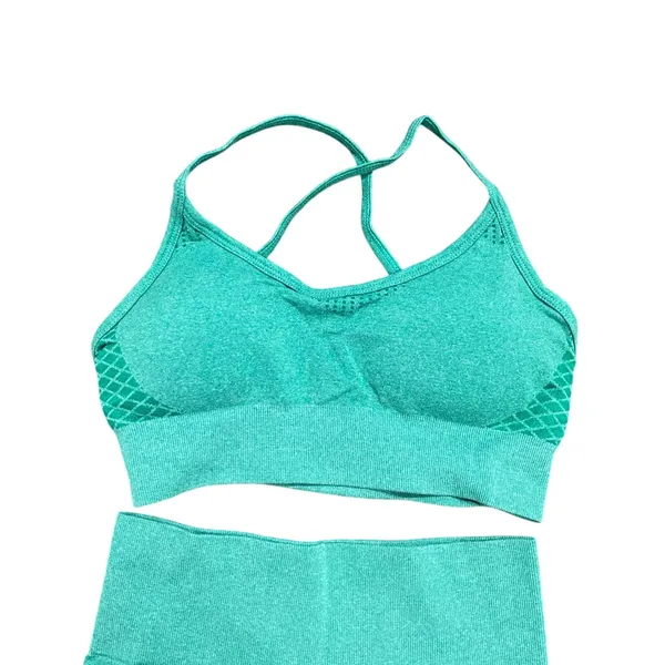 High Waist Active Leggings and Sports Bra Set in Green, Size S - Image 2
