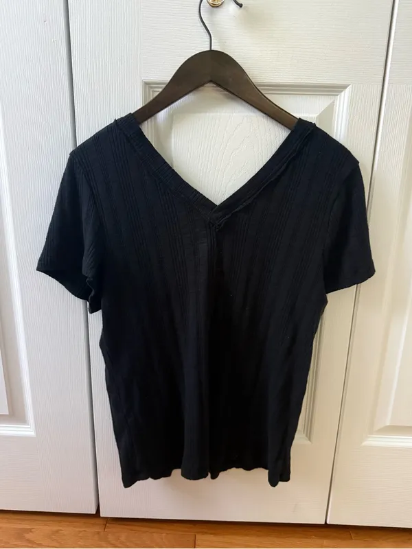 Anthropologie Pilcro Sustainable Double-V Tee in Black - Image 4