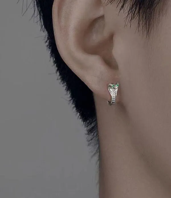 925 Silver Plated Snake Hoop Earrings for Men Women,Silver Snake Earrings,Punk Hip Hop Earrings - Image 3