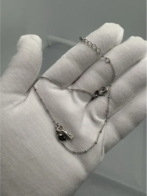 NR Silver Stainless Steel Heart & Key Charm Cable Chain Anklet, Lobster - Image 4