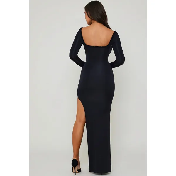 Oh Polly Matilda Black Cut Out Maxi Dress‎ NWT US 0 Ruched Bodycon Gown - Image 3