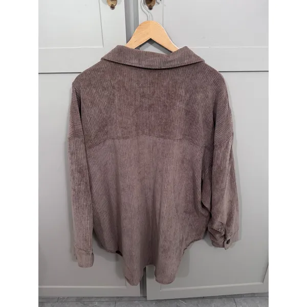 CISONO Mauve Brown Corduroy Shacket Oversized Button Down Shirt Jacket Large - Image 4
