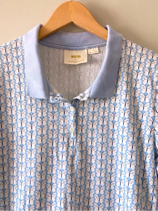 Maeve by Anthropologie, Butterfly Print Polo, Women, L, Preppy, Blue - Image 10