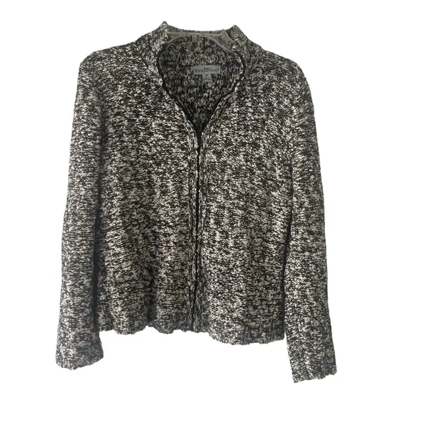 WindiRiver Women's Size Medium Black White‎ Knit Full Zip Cardigan Sweater - Image 2