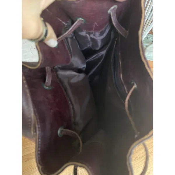 Leather Barrel Shoulder/Crossbody Bag Brown Leather Brass‎ Hardware Boho - Image 3