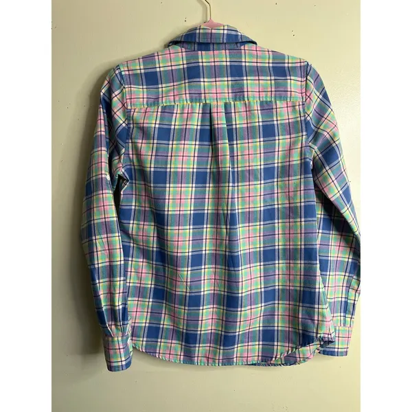 Vineyard Vines Plaid Popover Shirt Blue Pink Green Button Front Long Sleeve SZ 6 - Image 4