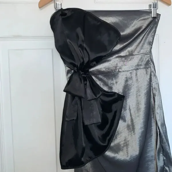 Cray Silver Black Strapless Bow Dress Size M - Image 2