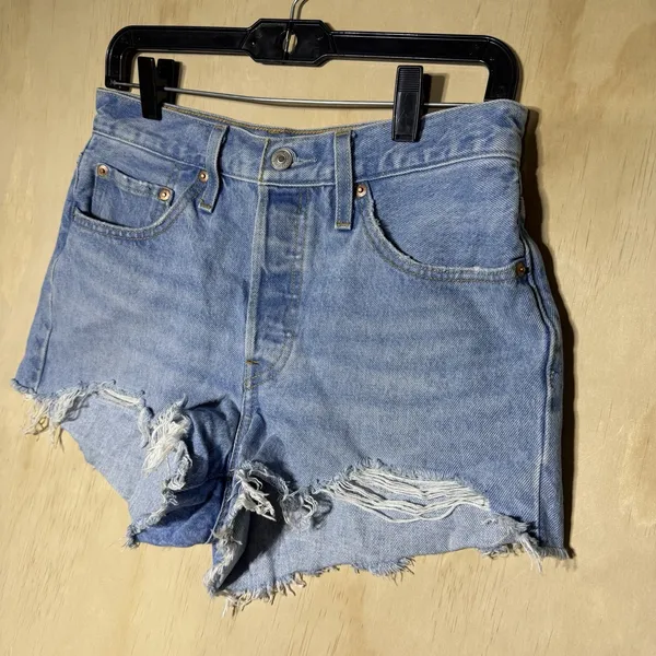 Levi's 501 Original Distressed Cut Off Denim Jean Shorts Women's 27 Light Wash - Image 2