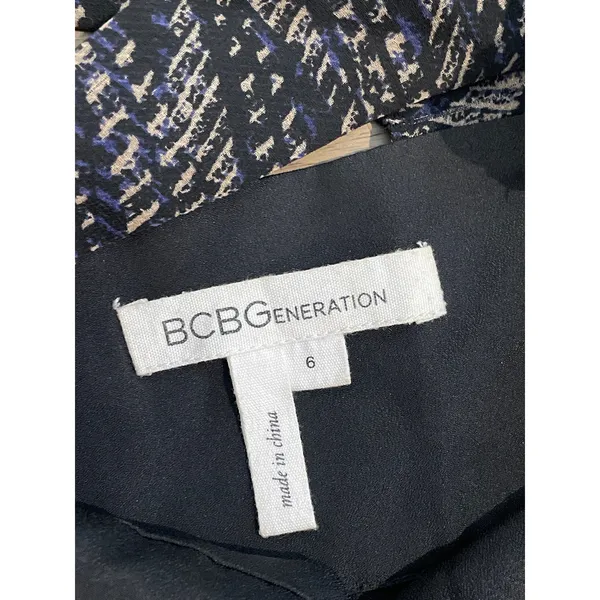 BCBGeneration Chiffon Maxi Dress Size 6 Black Tan Blue Accents Flowy - Image 3