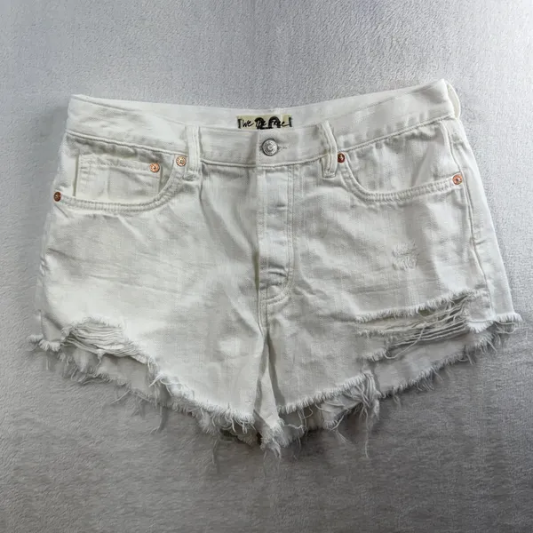 We The Free People Sz 30 Shorts Loving Good Vibrations Spring White Denim Cutoff - Image 4