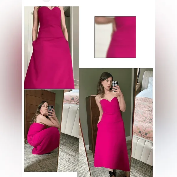 Zara Strapless Midi Dress in Vibrant Pink - Image 3
