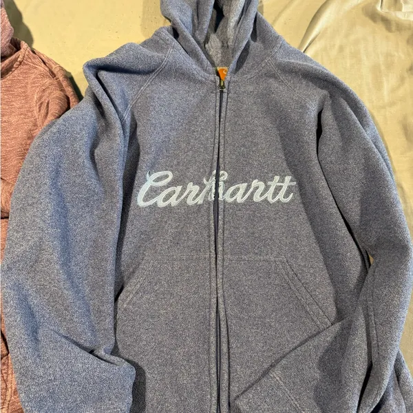 Carhartt women’s Zip-Up Sweater in Blue and Purple - Image 2