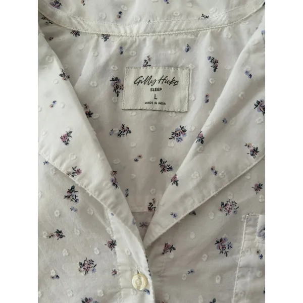 Gilly Hicks Sleep Pajama Top Large White Floral Swiss Dot 100% Cotton Button - Image 5