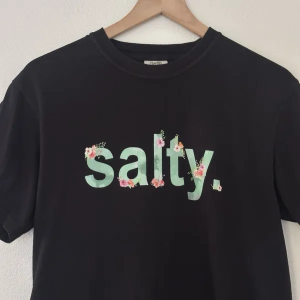 "Salty." Comfort Colors 100% cotton T-shirt Black M Tropical Conscious Veg - Image 2