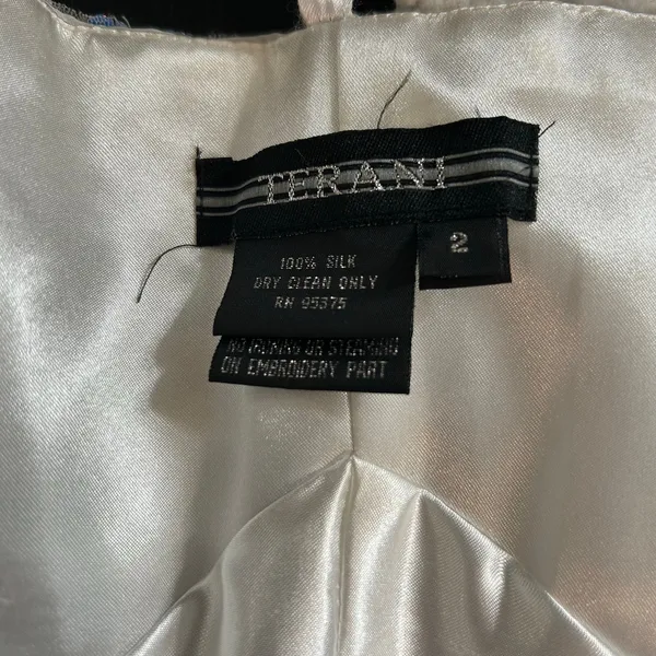 Terani Cocktail Dress 100% Silk Y2K Fairy Beaded Short Sheer Lined Flowy SZ 2 - Image 8