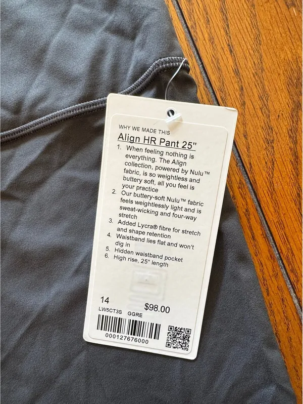Lululemon Align High Rise 25” Graphite Grey Size 14 NWT - Image 5