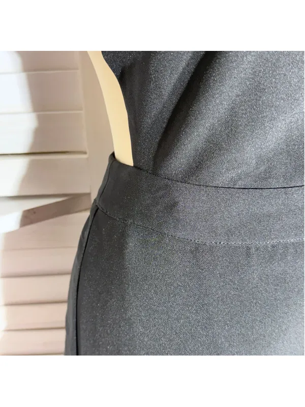 Black cocktail midi dress open back deep V pencil wedding guest sexy homecoming - Image 10