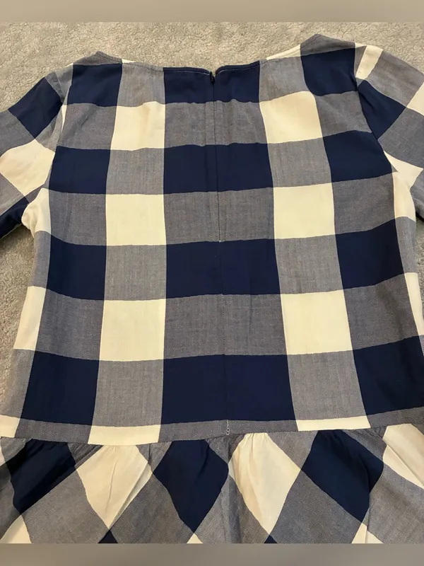 Women’s Southern Tide 3/4 sleeve Navy and White Gingham Peplum Top Size Medium - Image 8