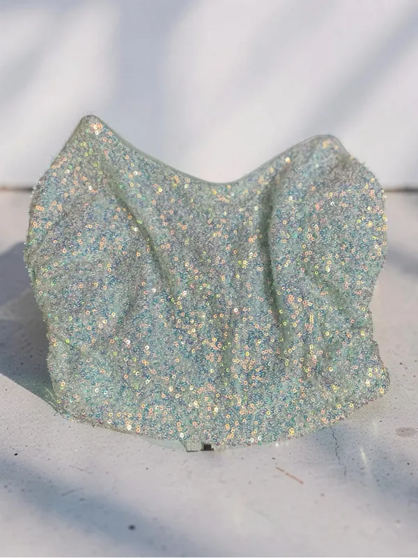 American Threads Aqua Iridescent Sequin Corset Top – NWT Size Small - Image 3