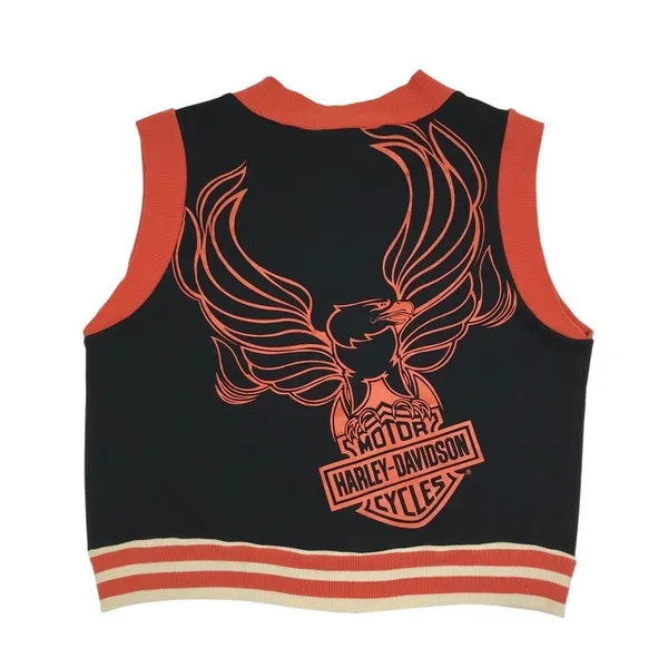 HARLEY DAVIDSON Full Zip Top Women L Black/Orange 2005 Festival Moto Biker VTG - Image 4