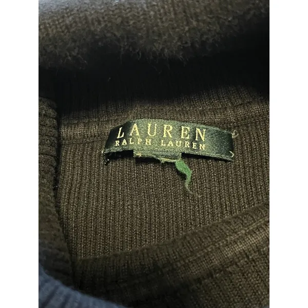 Lauren Ralph Lauren Monogram Embroidered‎ Cotton Turtleneck Shirt Brown Measured - Image 6