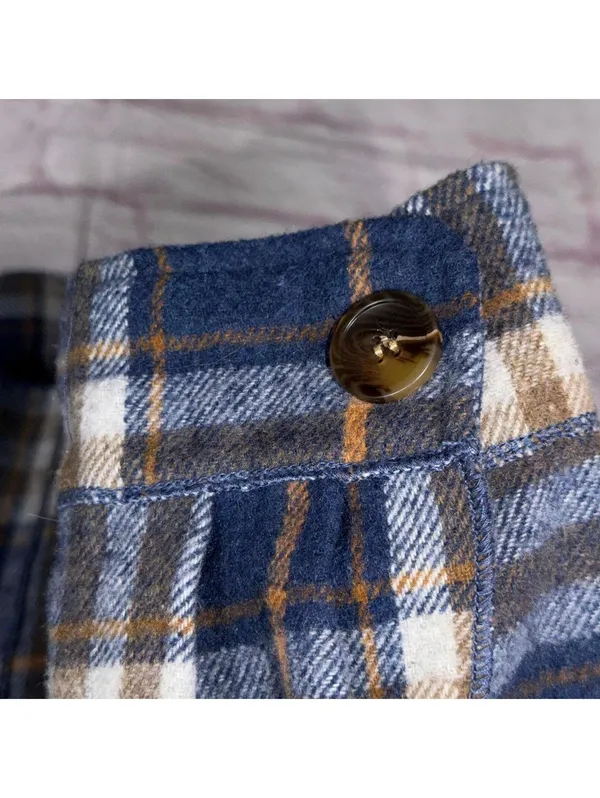 J.NNA Women’s Plaid Shacket Jacket Size Large Blue Brown Button Front - Image 5