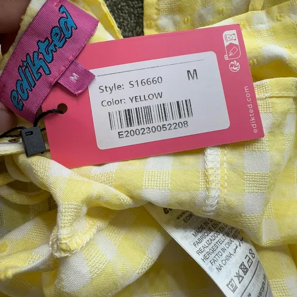 NWT Edikted Yellow Gingham Open Back Lace Up Mini Dress M - Image 5